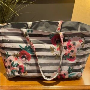 Custom made fabric floral striped shoulder tote